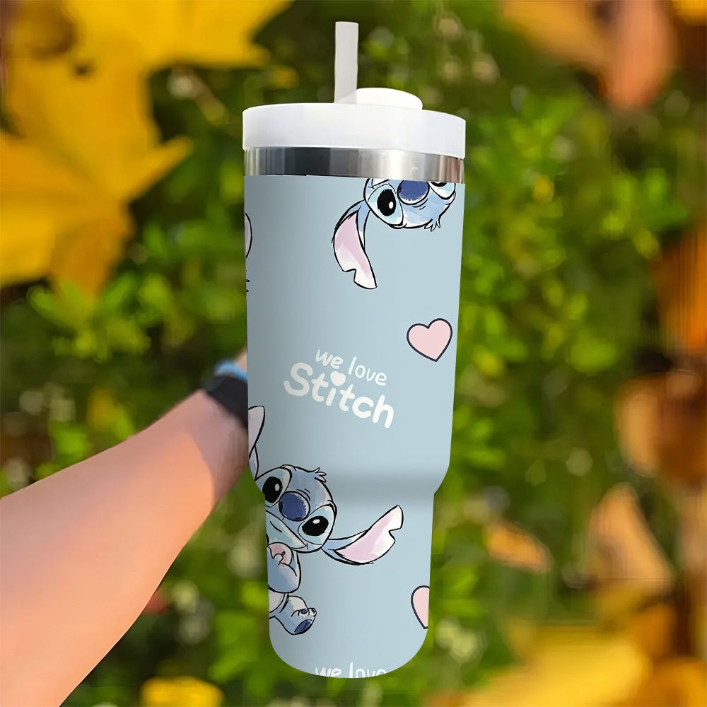 Disney Stitch 40oz нержавеющая стальная бутылка для воды с крышкой и соломинкой, устойчивая к протечкам, с двойными стенками и вакуумной изоляцией, большой объем, идеально подходит для путешествий.