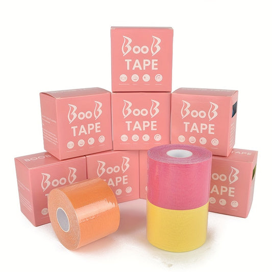 Breathable adhesive tape lifts and supports breasts discreetly for strapless dresses and lingerie.