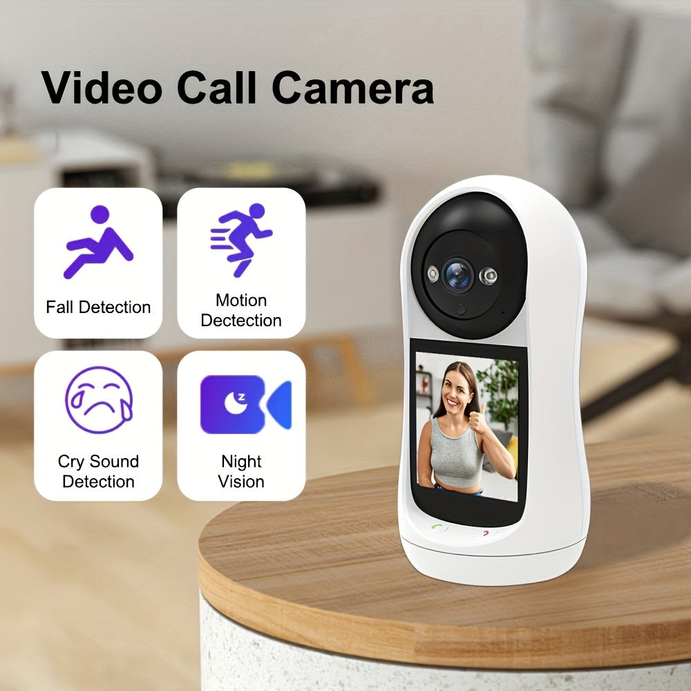 Enhance your home security with our 1080P HD indoor camera featuring a 7.11cm screen. This WiFi enabled camera includes two-way audio, night vision, pan & tilt capabilities, and motion alerts. It is perfect for ensuring the safety of your home and