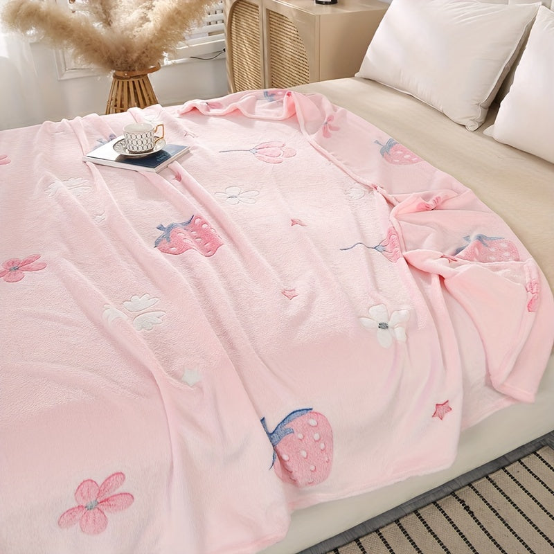 Soft and cozy pink flannel blanket with adorable strawberry print. Can be used as an air conditioning blanket, bed sheet, nap blanket, or shawl. Perfect for home, office, camping, and travel. This versatile and skin-friendly blanket makes a great holiday