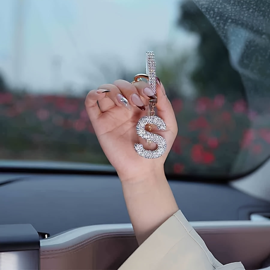 Elegant Resin Keychain featuring Letter M with Rhinestone Detail, Stunning Key Ring Accessory with Ring Buckle Design, Perfect for Decorating and Gifting on Birthdays and Christmas.