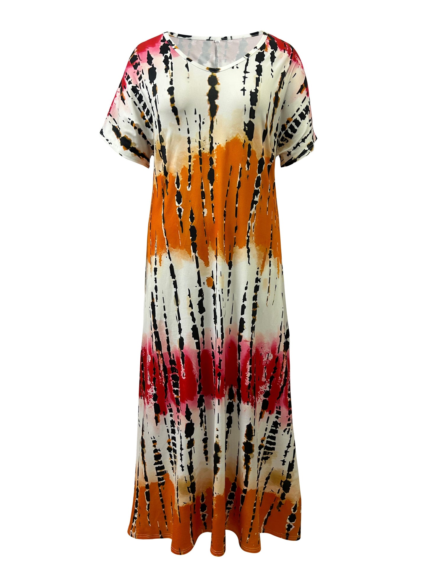 Plus Size Tie Dye Split Dress with Short Sleeves, V Neck, Perfect for Spring & Summer, Women's Fashion