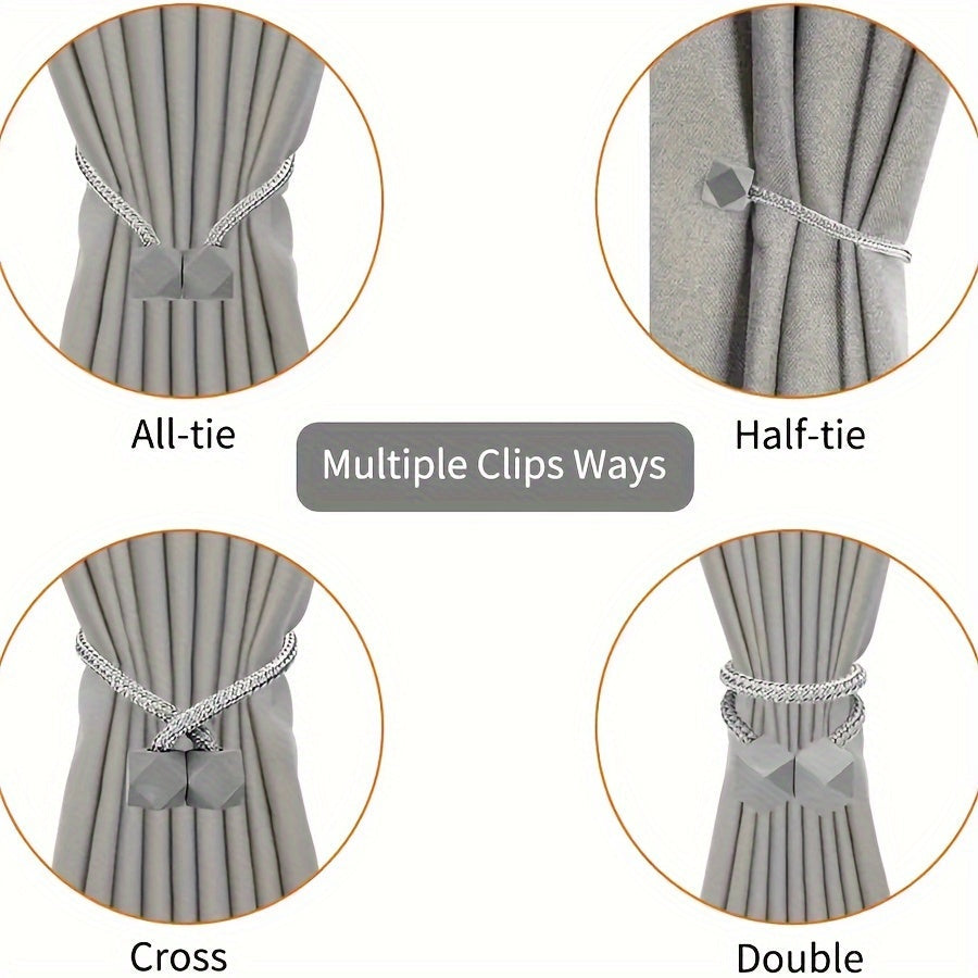 Set of 2 Magnetic Curtain Tiebacks - Stylish Polyester Ball Clips for Home Decoration, Trendy Window Drapery Accessories