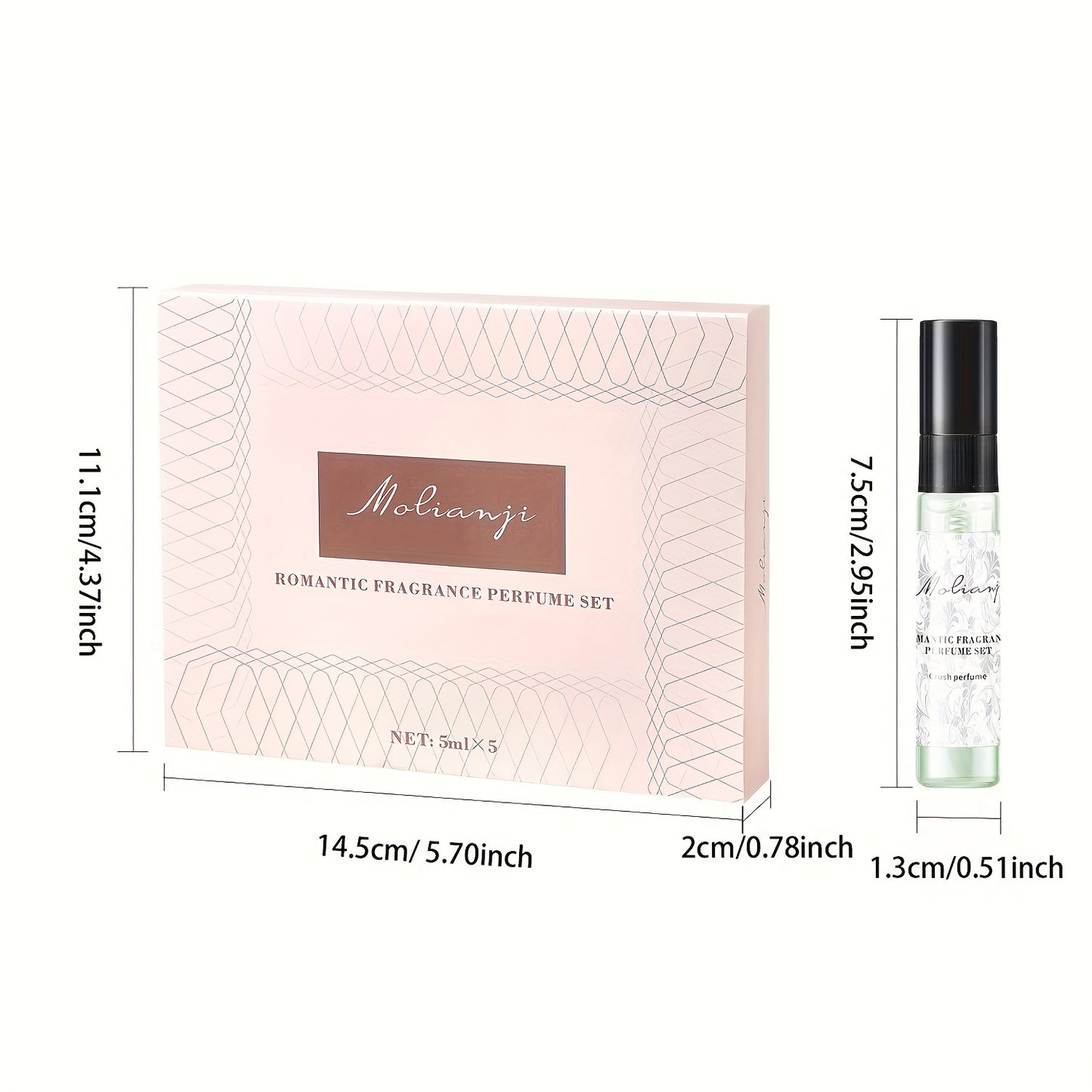 5-piece gift set of elegant women's perfume with long-lasting floral scents, alcohol-infused, ideal for daily wear and travel. Includes 10ml portable spray bottles of designer fragrance.