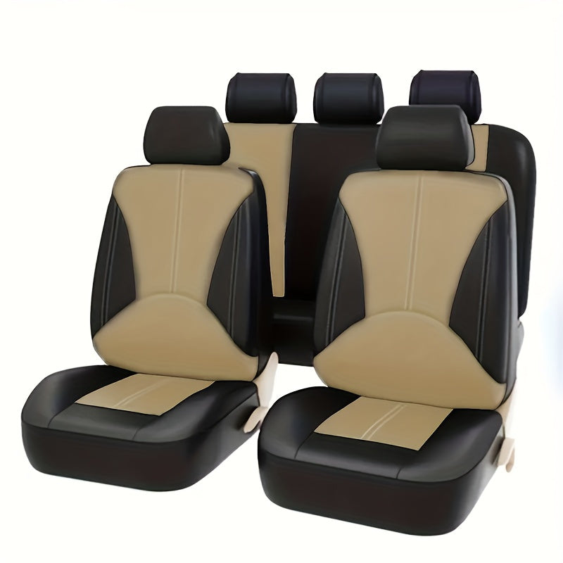 9-piece PU leather car seat cover set fits most vehicles and is airbag compatible.