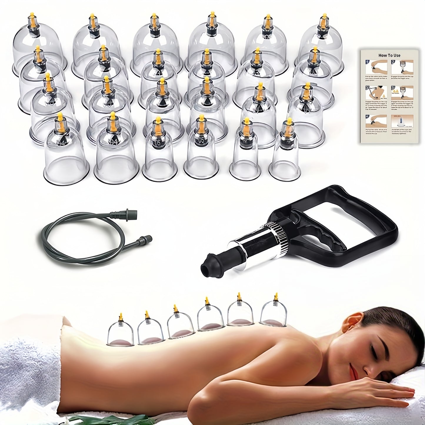 12/24pcs Cupping and walking set in a black gift box made of premium PS material with upgraded sealing design for home cupping and massage.