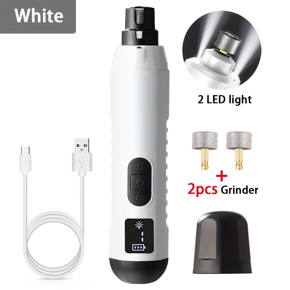 Enhanced pet nail grinder with 2 LED lights, super silent, 5-speed rechargeable electric trimmer for dogs of all sizes, painless paw grooming tool.