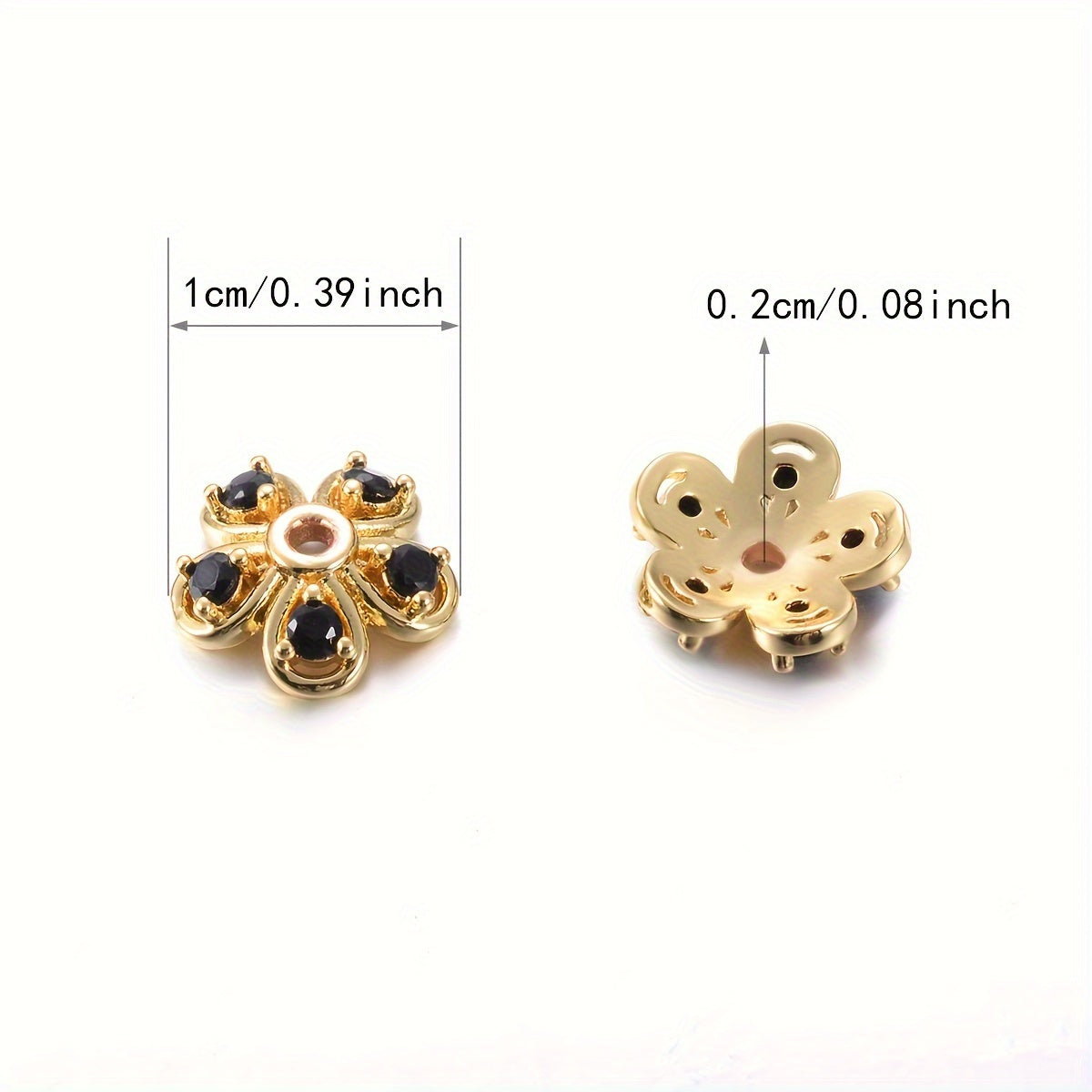 Brass Flower Bead Caps with Synthetic Cubic Zircons - Set of 20 pieces in a bag, including 10mm, 8mm, and 6mm sizes. Perfect for creating stunning jewelry pieces.