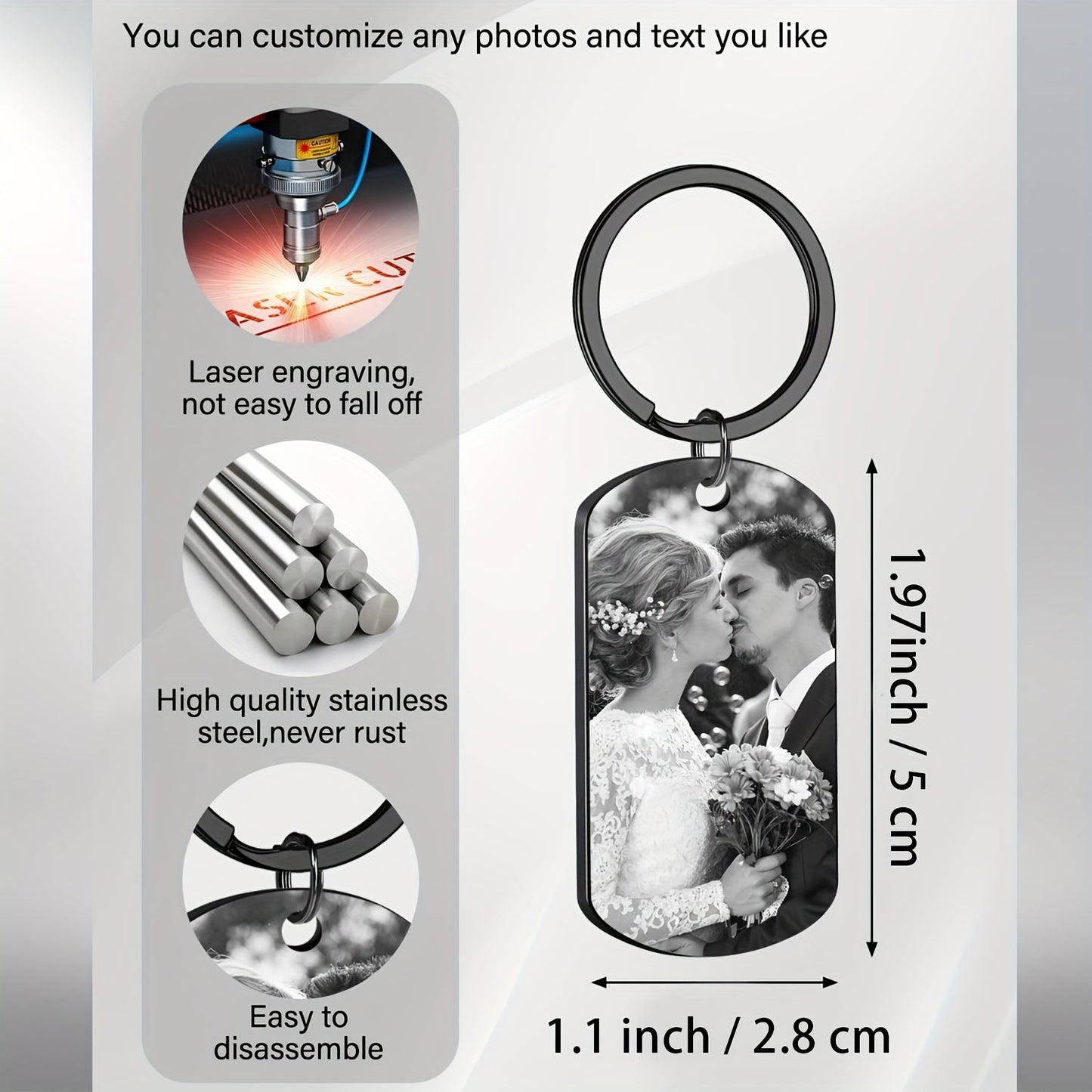 Highest quality Stainless Steel Keychain with Custom Engraving - Unique Dog Tag Design featuring Personalized Photo & Text - Stylish, Long-lasting Black Alloy Accessory that is Water-Resistant - Ideal Gift for Men, Boyfriends, Family & Friends