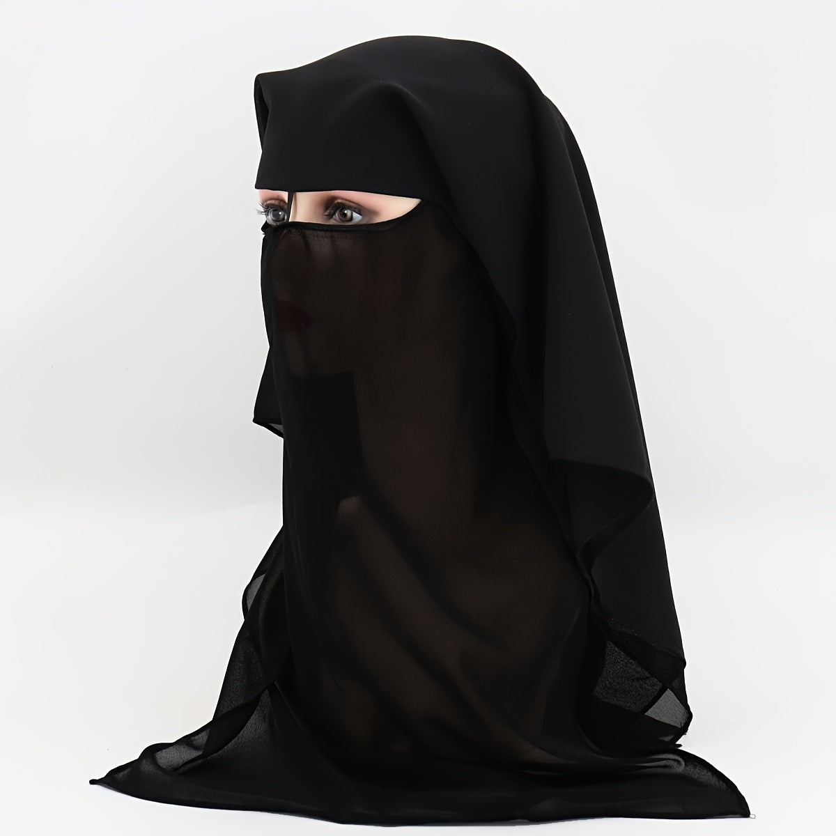 Black Chiffon Full Face Niqab Veil - a Casual, Thin, Breathable Headscarf and Head Wrap Perfect for Women