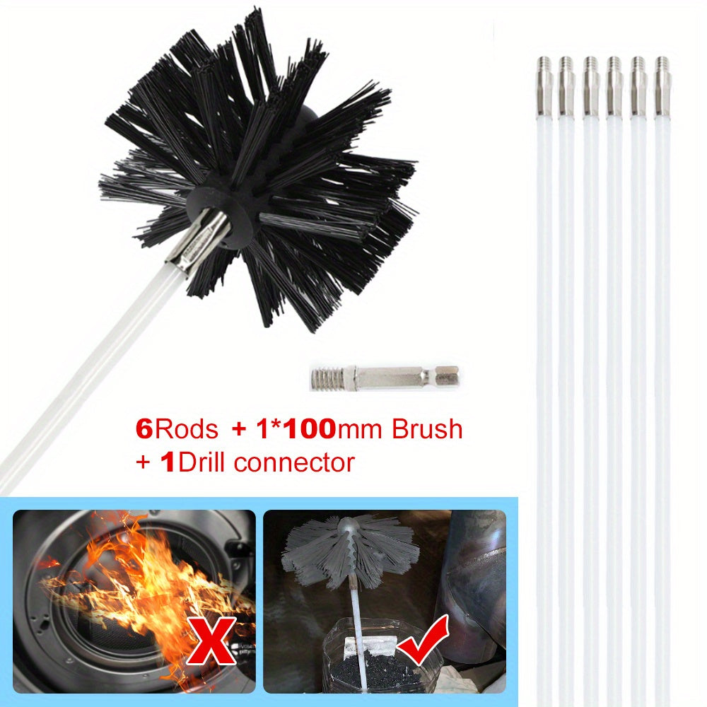 Particle furnace cleaning brush for cleaning chimneys and dryer vents, with flexible rods measuring between 2.38m/7.6ft and 5.89m/19.34ft. A must-have for fall and winter fireplace maintenance.