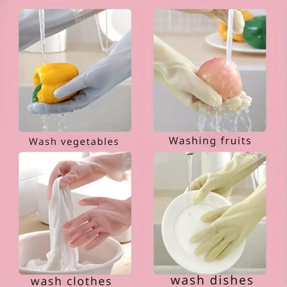 These PVC cleaning gloves are designed to be durable and waterproof, making them perfect for a variety of household tasks. They feature a non-slip grip, making them ideal for dishwashing and other kitchen chores, as well as laundry and general cleaning