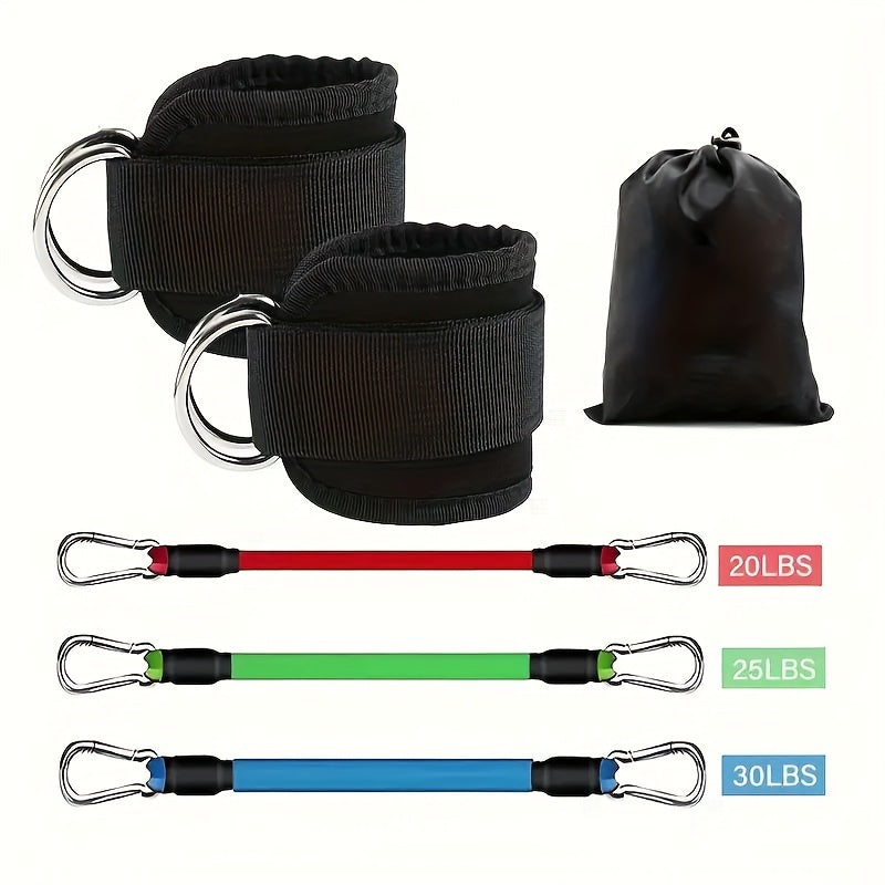 5 ankle resistance bands with straps for leg and hip training, muscle exercise, and yoga.