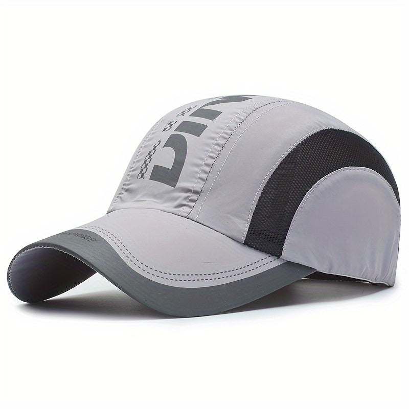 Quick-dry adjustable baseball cap for outdoor sports with UV protection and breathable mesh.