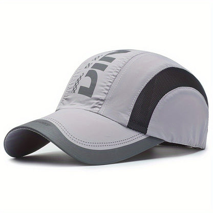 Quick-dry adjustable baseball cap for outdoor sports with UV protection and breathable mesh.