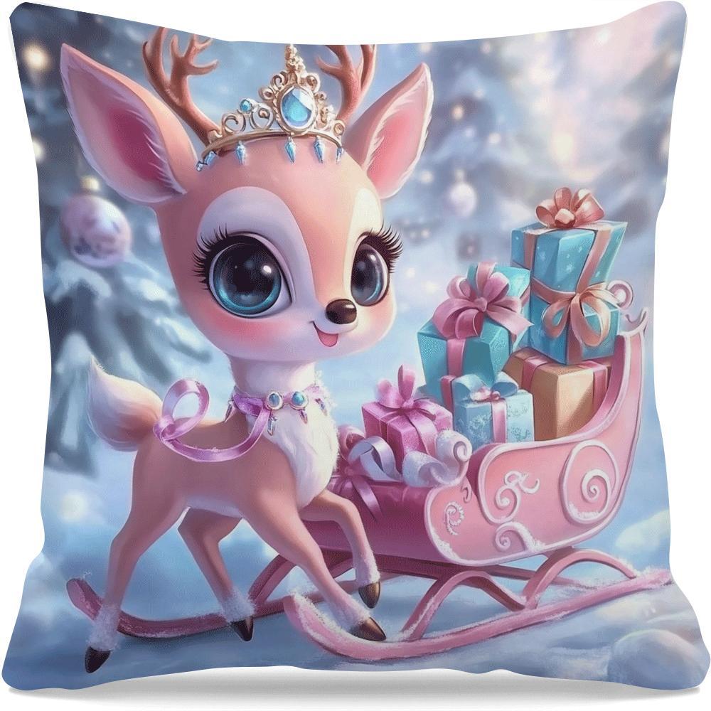 Add a touch of traditional Christmas cheer to your sofa or bedroom with this festive throw pillow cover. Made of durable polyester, this 45.01cm square cover features a charming elf and reindeer design. The zipper closure makes it easy to remove and