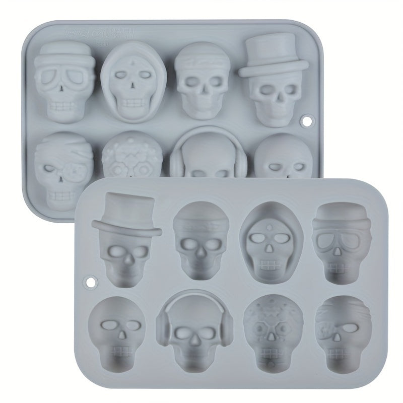 Silicone Mold Tray in Skull Shape with 8 Cavities, Perfect for Making Chocolate, Baking Cake, Jelly, Halloween Candy, Ice Cubes, Crafted from Durable Non-Stick Silicone