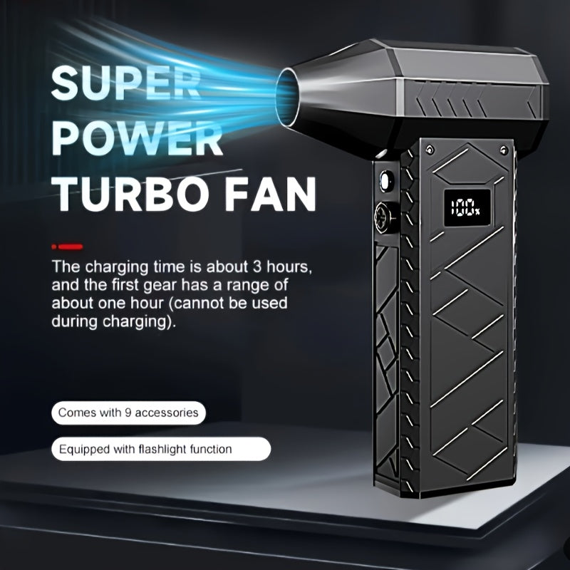 1pc Turbo Electric Air Duster with Safety Hammer, Lighting, and 9 Nozzles. USB Rechargeable and Multi-Function. ABS Material, 10000mAh Lithium Battery. Ideal for Snow Removal, Dust