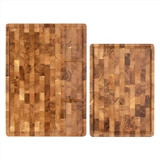 The Extra-Large Teak Wood Cutting Board is a sturdy and food-safe option for slicing fruits and vegetables. This durable board is perfect for kitchen prep and displaying your culinary creations.