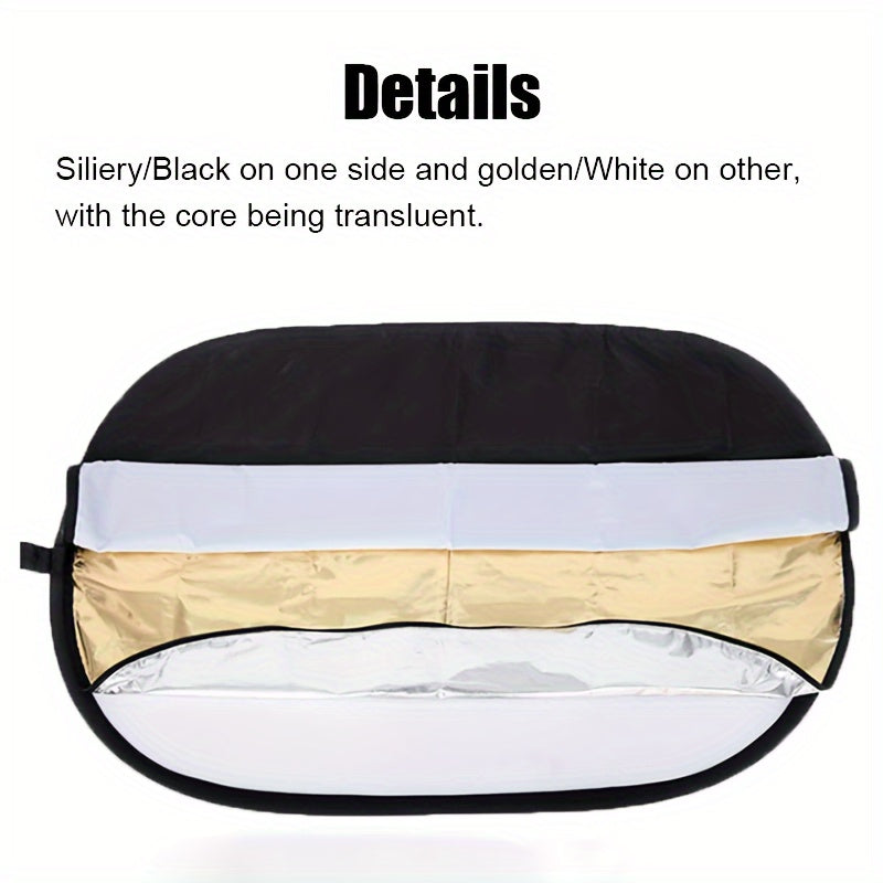 5-in-1 Oval Light Reflector for Photography, Collapsible and Portable in Two Sizes (60x90cm and 90x120cm).