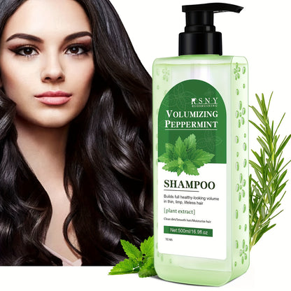 500ml Peppermint Volumizing Shampoo with Biotin Blend - Deep cleansing and strengthening for all hair types, with plant-based squalane.