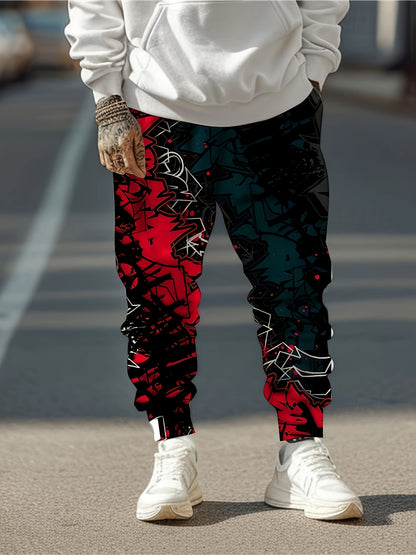 Men's Lifestyle Flex joggers with 3D graffiti print, drawstring, and pockets - comfortable polyester sweatpants for all seasons.