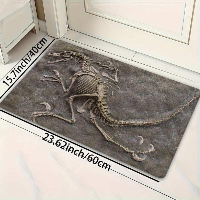 Soft and thick area rug designed with dinosaur fossils, measuring 8mm in thickness. This rug is machine washable and suitable for use in the bathroom, kitchen, living room, or bedroom. It serves as a versatile indoor decor mat, perfect for adding a touch