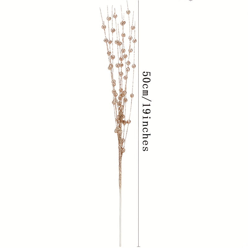 4 artificial glitter berry stem ornaments for Christmas tree or vase, 17 inches in rose gold.