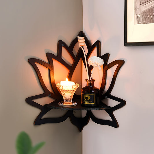 Wooden lotus display shelf for storing various items in the hallway, bedroom, or home for a stylish and organized look, suitable for Christmas and room decor.