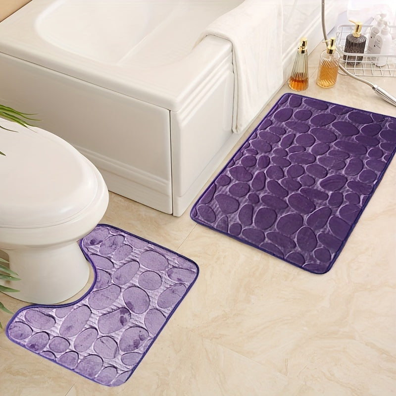 Collection of 1/3 Plush and Highly Absorbent Bath Mats, Including Non-Slip Rugs, U-Shaped Contour Mat, and Toilet Seat Cover. These Mats Feature a Beautiful Floral Embossed Design with Slip-Resistant Backing, Excellent Water Absorption Properties, and