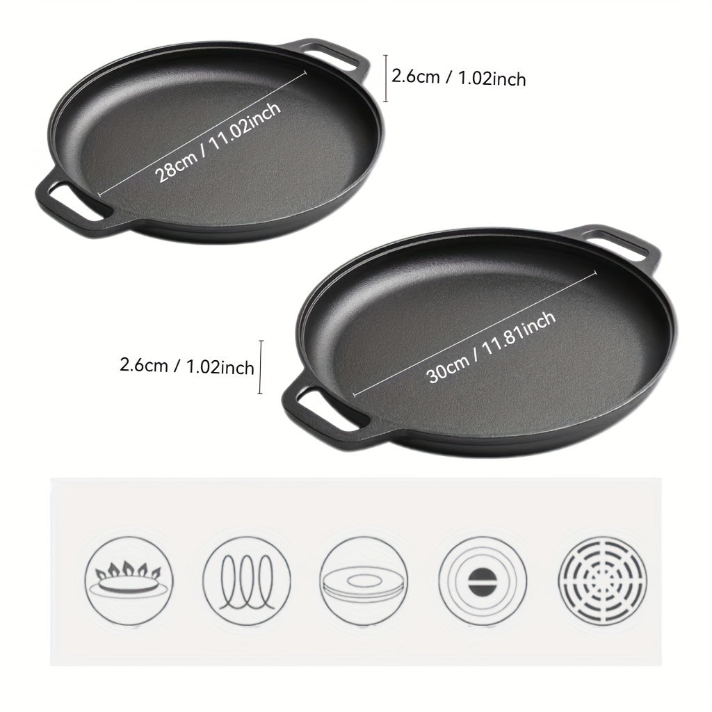 1 Piece Cast Iron Non-Stick Skillet - Versatile for Cooking Pizza, BBQ, Stir Fry and More. Compatible with All Stovetops. Hand Wash Recommended.