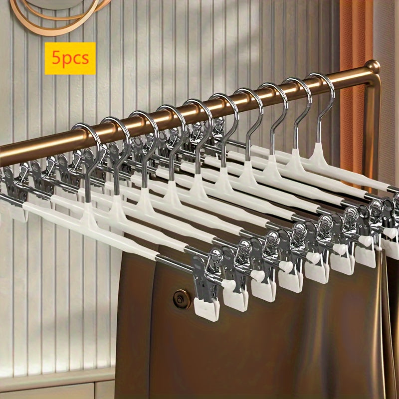 Set of 5 Stainless Steel Pants Hangers: Sturdy, Non-Slip, Space-Efficient - Perfect for Pants, Skirts, Socks, and Jackets