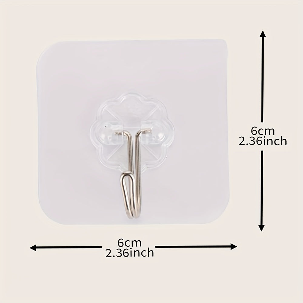 20 transparent adhesive hooks for versatile use.