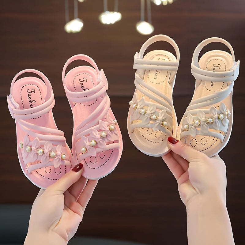 PEYOUR girls' summer sandals upgraded with soft sole, breathable design, easy wear, cute pearl & floral accents, durable for youngsters.