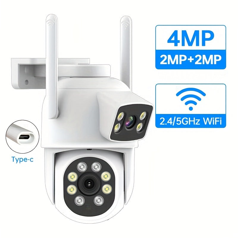 Dual lens Wifi security camera with panoramic view, motion detection, two-way audio, and Color Night Vision. Suitable for monitoring babies, elderly, and pets.