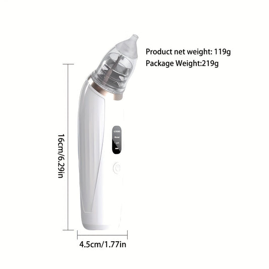 An Electric Nasal Aspirator with Portable Design, Three-Speed Adjustable, Silent Operation, Simulated Backflow Feature, and Includes 2 Types of Silicone Heads