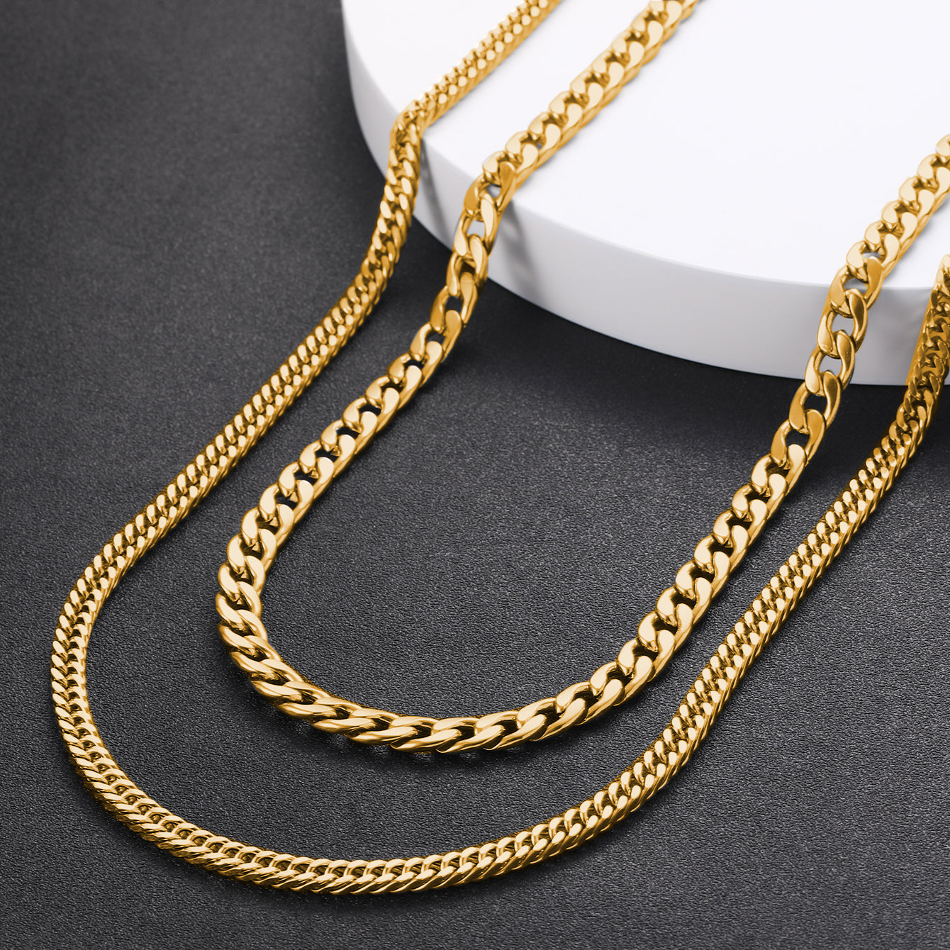 Top Pick: Set of 2 Men's Stylish Stainless Steel Necklaces with Golden Plating, High-Quality Metal Accessories