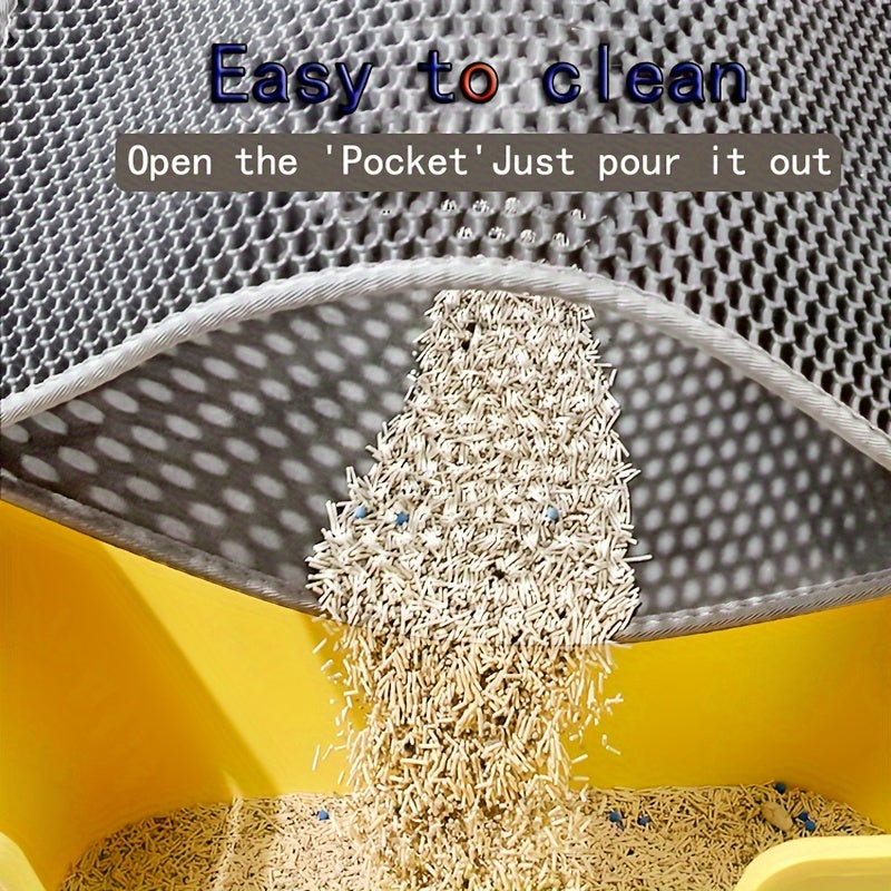 Sturdy, large dual-layer cat litter mat made of EVA material for easy cleanup and anti-splash, ideal for indoor litter boxes.