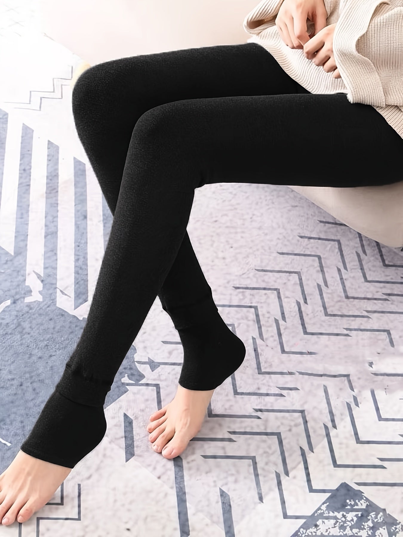 Cozy fleece-lined thermal leggings for women, perfect for cold weather, made of soft polyester/spandex blend; hand washable.