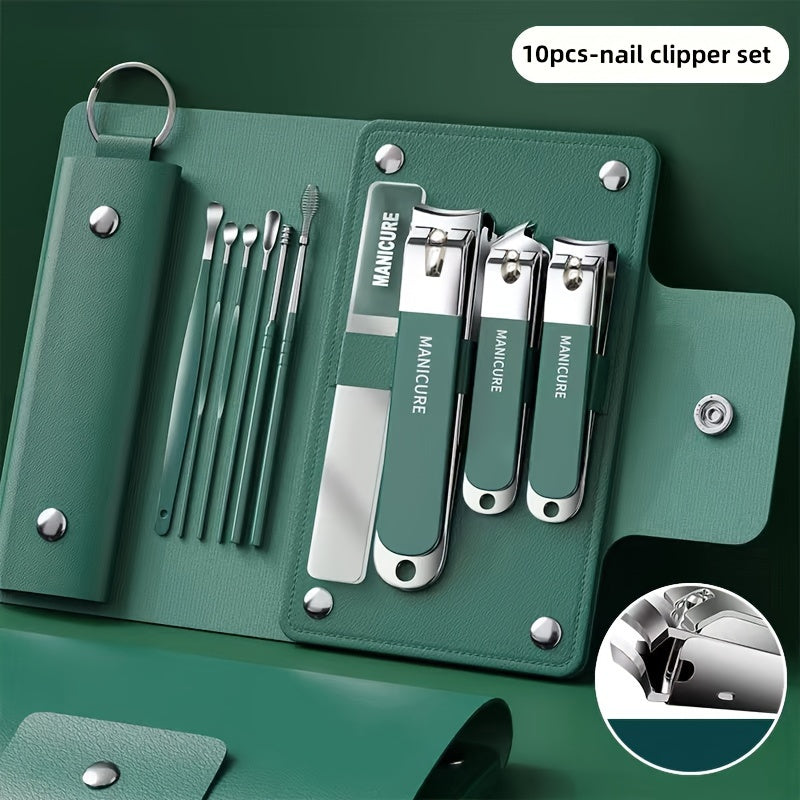 10pcs High-Quality Nail Manicure Tool Set with Travel Package, Including Nail Clippers, Earpick Spoon, and Pedicure Kit