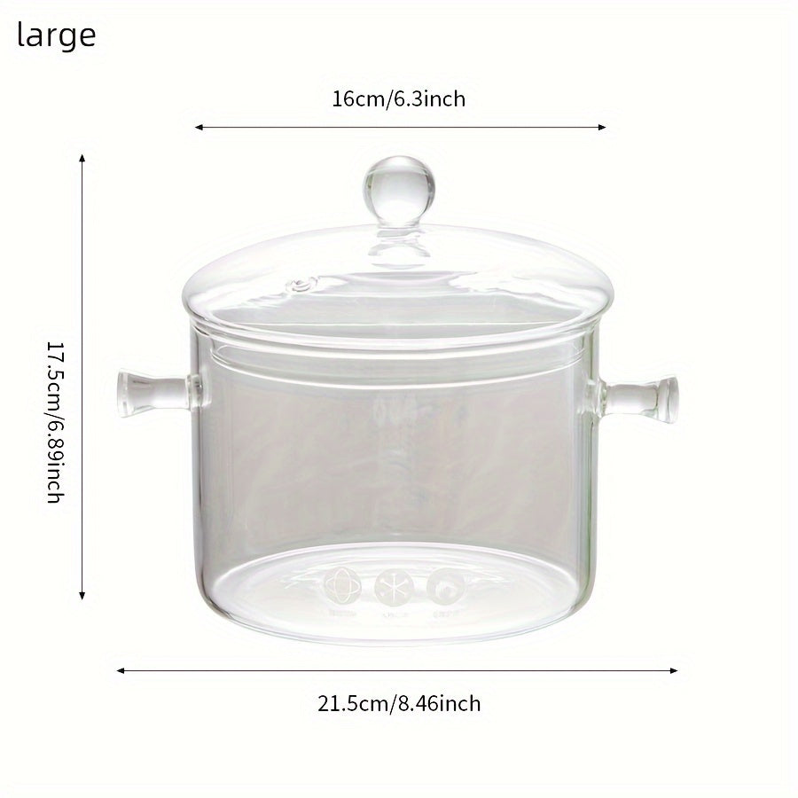 Transparent High Borosilicate Double-Handled Glass Pot for Soup, compatible with Electric Ceramic Stoves and Gas Flames - 1 piece