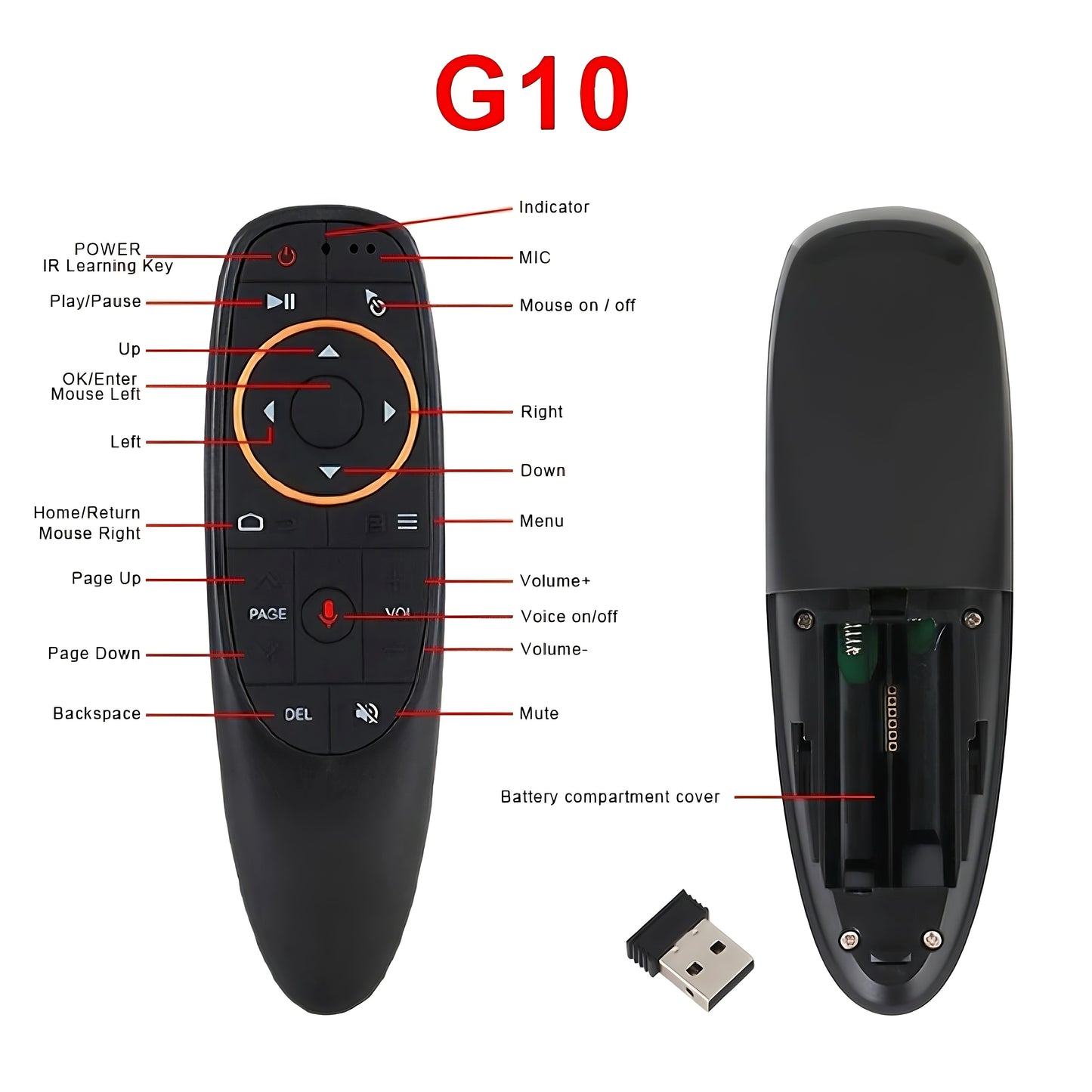 G10 Voice Remote with Air Mouse - for Android TV Box, Computers, Tablets, & Gaming Consoles