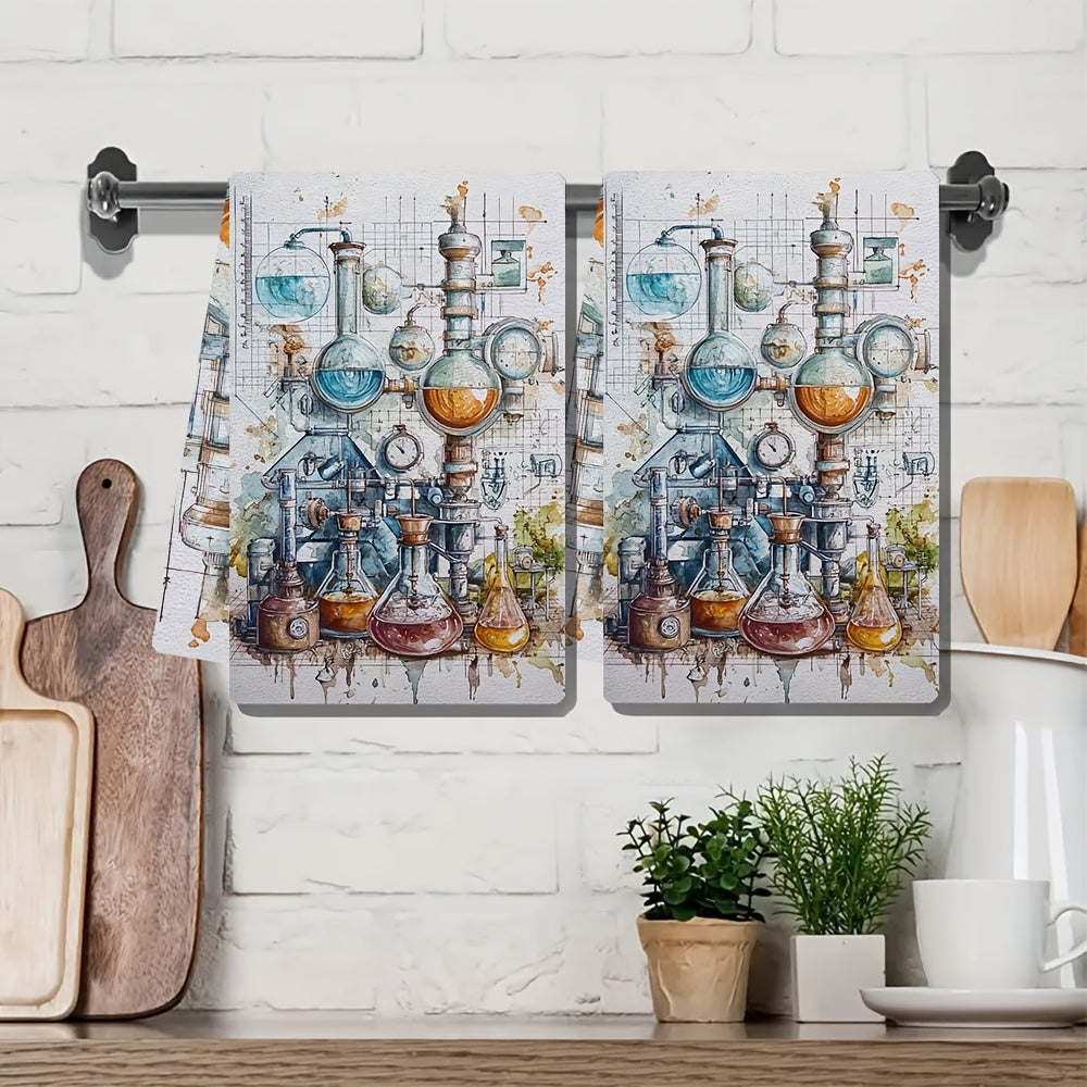 A pair of ultra-soft kitchen towels with a chemistry map design, excellent absorption, and ideal for holiday decor. These towels are machine washable and measure 40.64X60.96 cm.