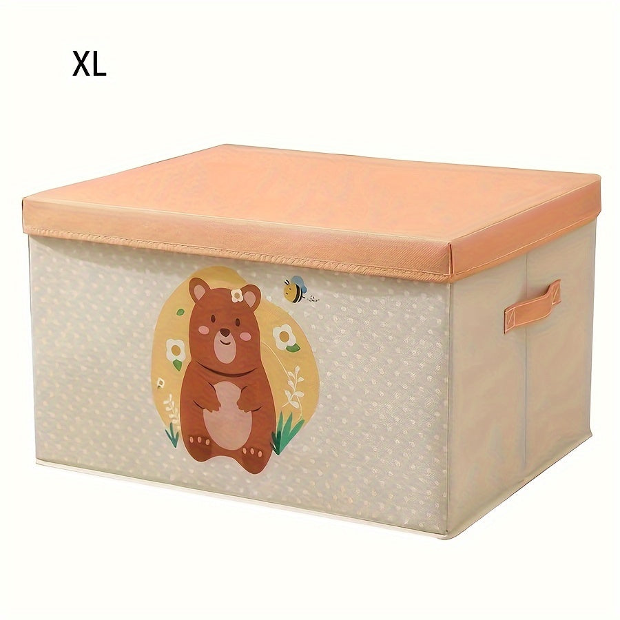 Large Capacity Fabric Storage Box with Lid featuring Cute Cartoon Bear & Dog Design - Dustproof Organizer for Clothes, Quilts - Perfect for Home Use, Under-Bed Storage, and Clothes Organization