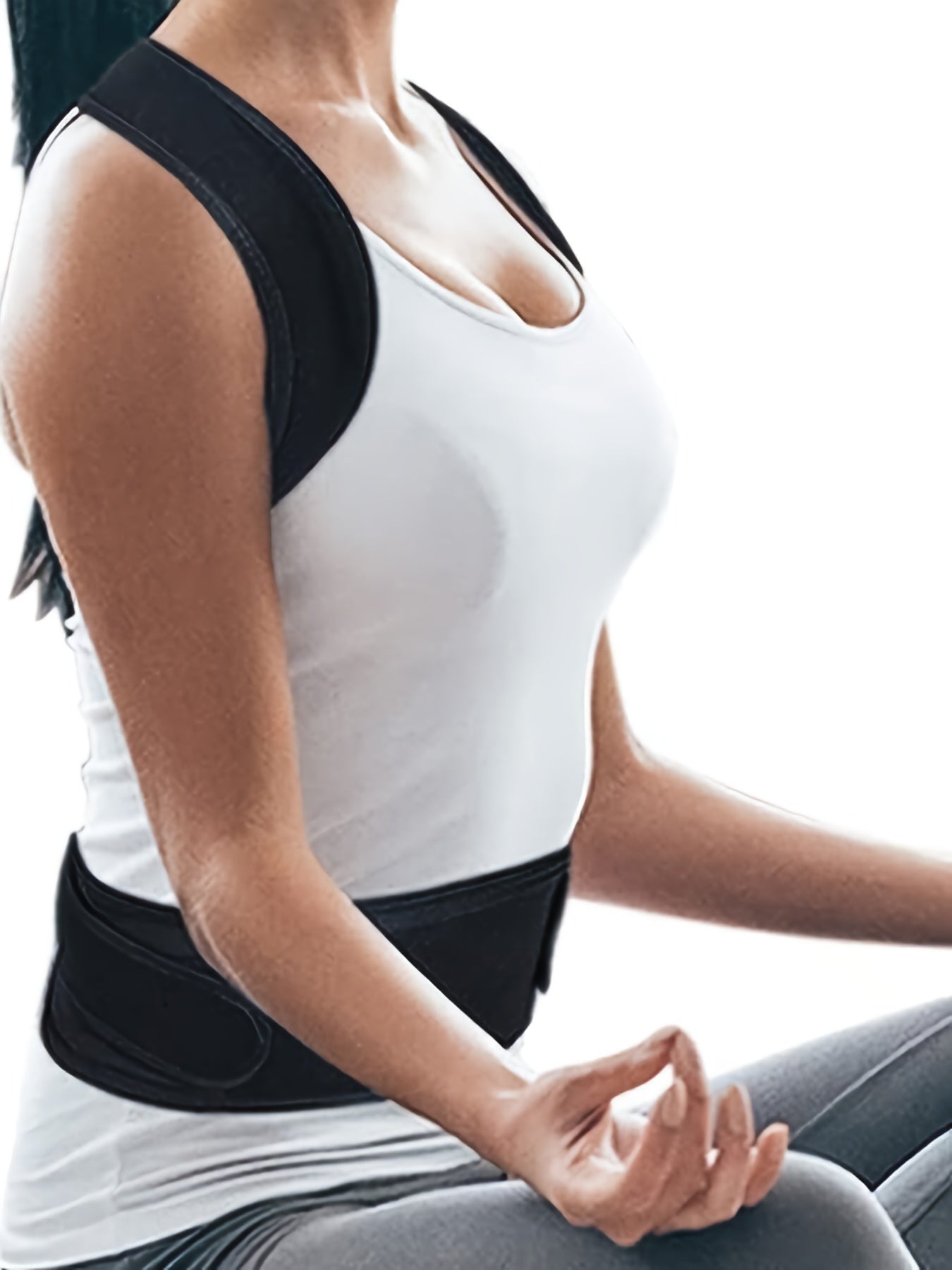 Flexible posture corrector vest with lumbar and shoulder support for improved posture and back pain relief.