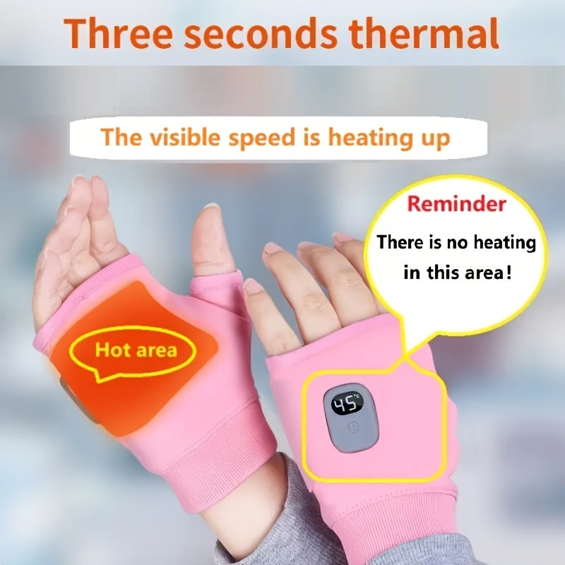 Unisex Touchscreen Heated Gloves, Solid Color Casual Style with Striped Pattern, Stretch Fabric, USB Rechargeable Fingerless Hand Warmers for Outdoor Use. These gloves are not washable.