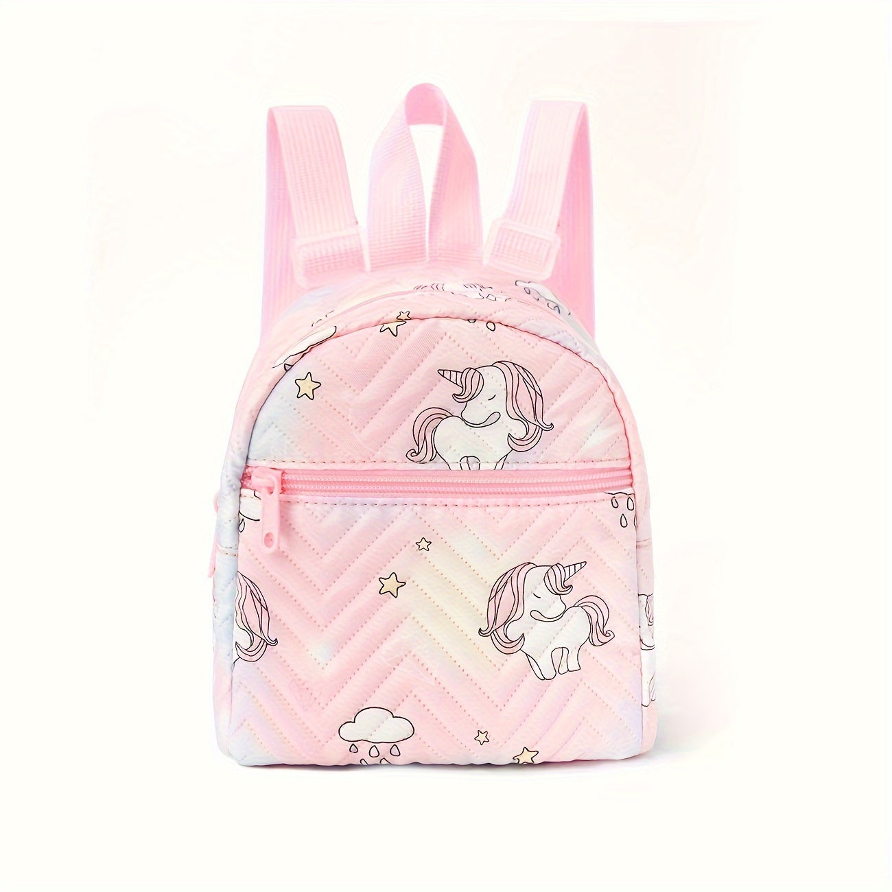 1pc Cute Pink Unicorn Backpack with Adjustable Straps - Waterproof PU Material, Stain-Resistant & Lightweight Design for School, Commuting, Travel - Cartoon Unicorn & Star Pattern, Daypack