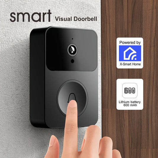 Cutting-edge wireless doorbell camera with advanced features such as voice intercom, night vision, multiple chime melodies, Wi-Fi connection, and app monitoring for enhanced home security.