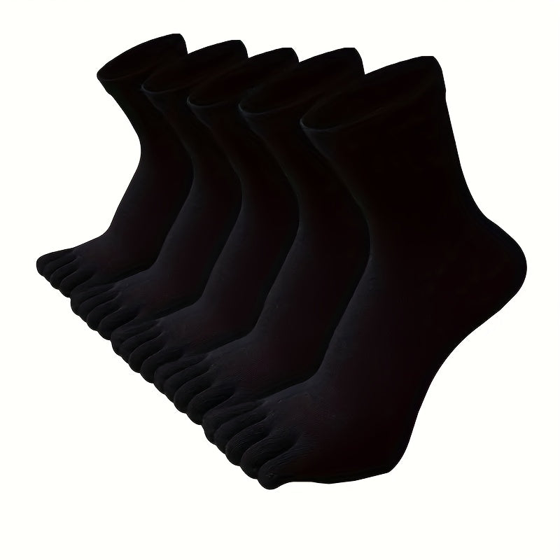 5 or 10 pairs of men's solid color mid-tube five-finger socks, breathable split toe socks.