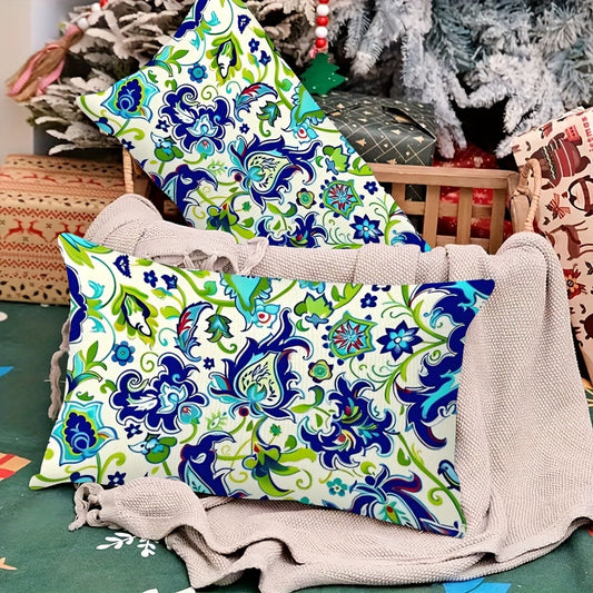 DIJIULU8093 - Set of Two Vibrant Turkish Tile Floral Pattern Pillow Covers, 30.48x50.8 cm, Made of Double-Sided Short Plush Polyester, Ideal for Decorating Sofas and Bedrooms